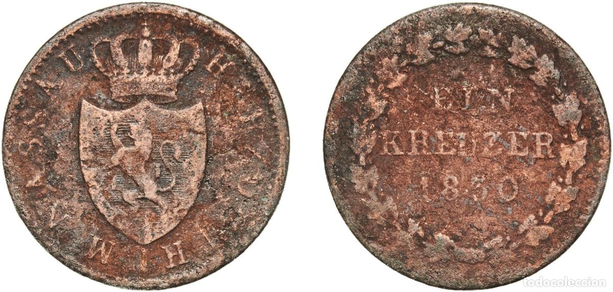 Monedas antiguas de Europa: Germany Duchy of Nassau German states 1830 1 Kreuzer - William Copper Wiesbaden Mint (265300) 3.67g