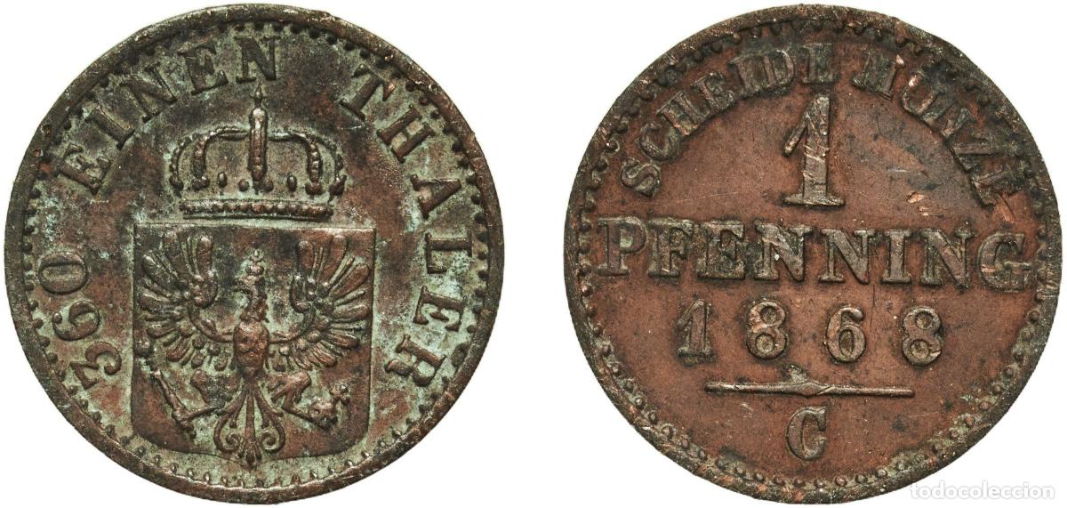 Monedas antiguas de Europa: Germany Kingdom of Prussia German states 1868 C 1 Pfenning - Wilhelm I Copper Frankfurt am Main Min