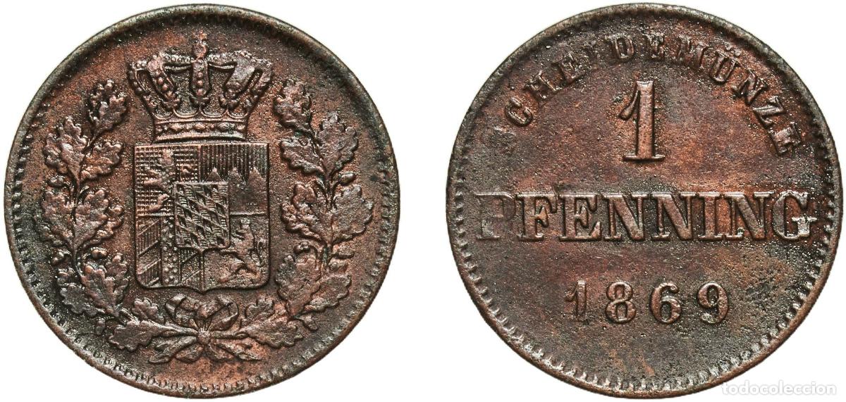 Monedas antiguas de Europa: Germany Kingdom of Bavaria German states 1869 1 Pfenning - Maximilian II Copper Munich Mint (147400
