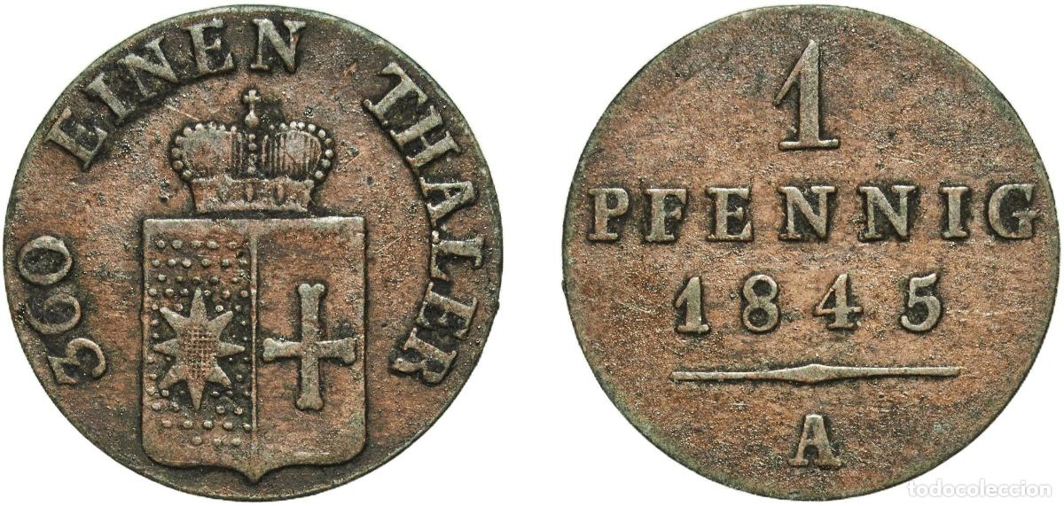 Monedas antiguas de Europa: Germany Principality of Waldeck-Pyrmont German states 1845 A 1 Pfennig - George Frederick Henry Cop