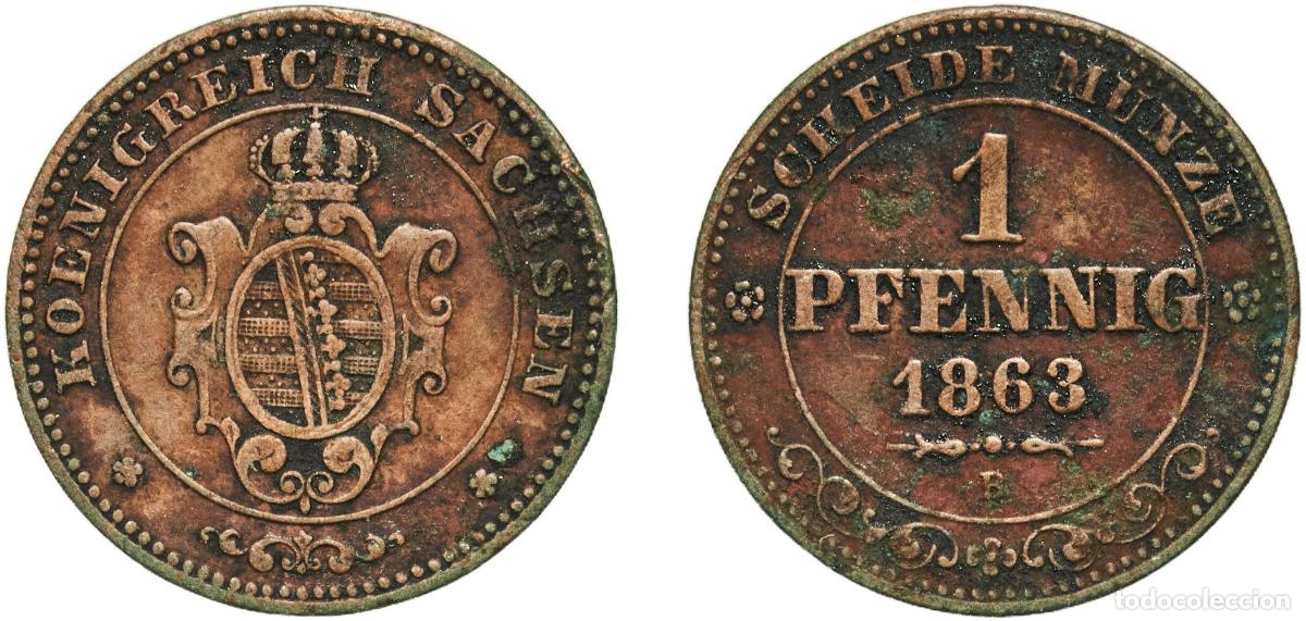 Monedas antiguas de Europa: Germany Kingdom of Saxony German states 1863 1 Pfennig - John Copper Dresden Mint (4484253) 1.44g X