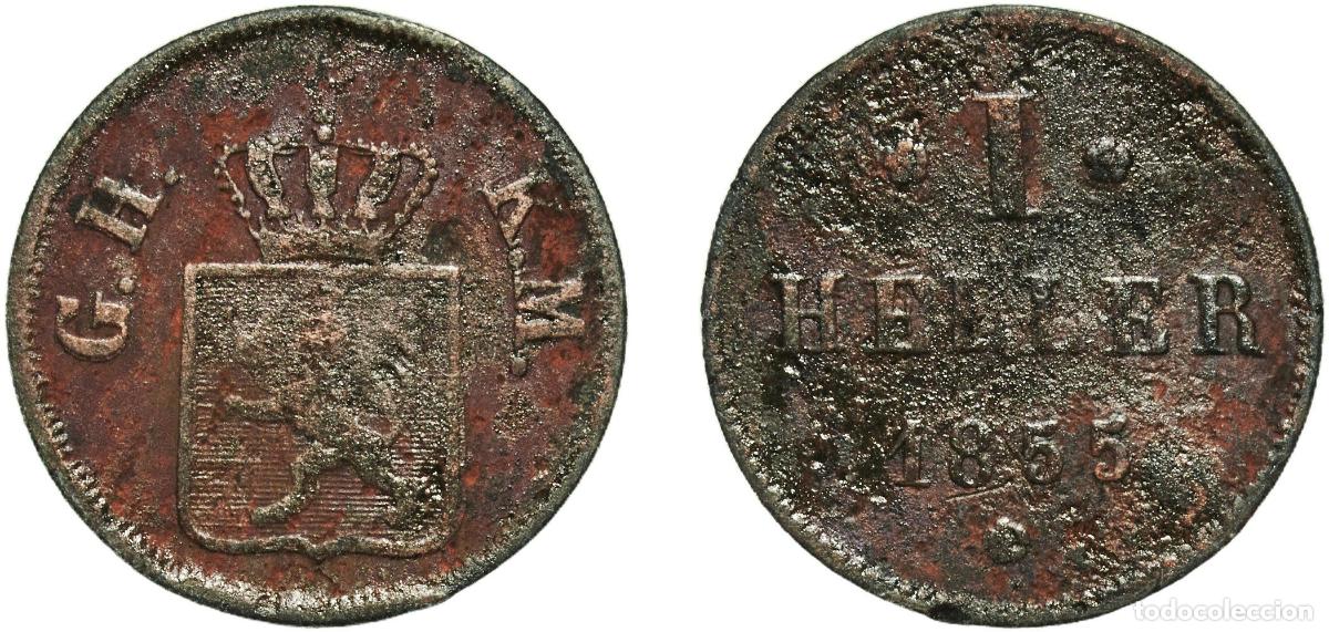 Monedas antiguas de Europa: Germany Grand Duchy of Hesse-Darmstadt German states 1855 1 Heller - Louis III Copper Darmstadt Min