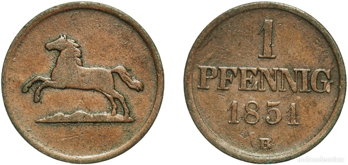 Monedas antiguas de Europa: Germany Duchy of Brunswick German states 1851 1 Pfennig - William Copper Brunswick / Braunschweig M