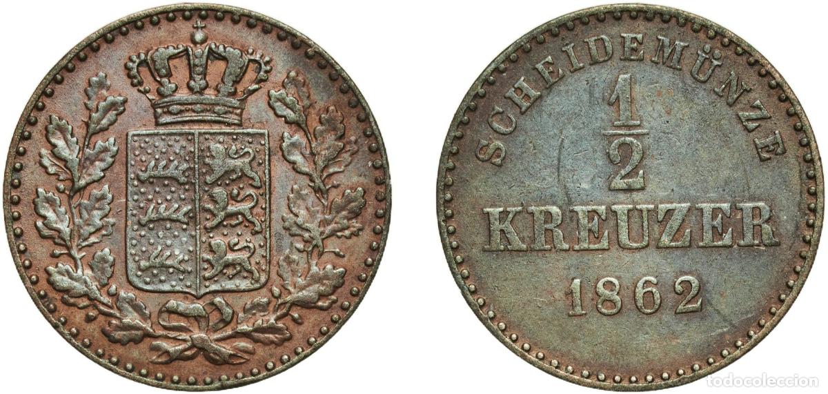 Monedas antiguas de Europa: Germany Kingdom of W&uuml;rttemberg German states 1862 &frac12; Kreuzer - Wilhelm I Copper Staatliche M&uuml;nze Bad