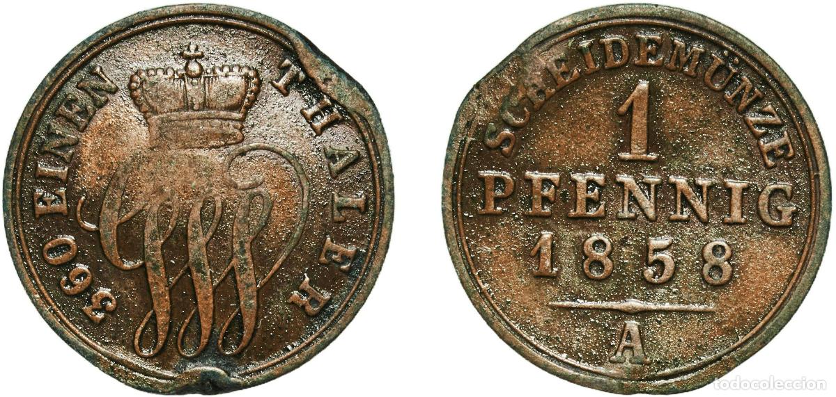 Monedas antiguas de Europa: Germany Principality of Schaumburg-Lippe German states 1858 A 1 Pfennig - George William Copper Ber