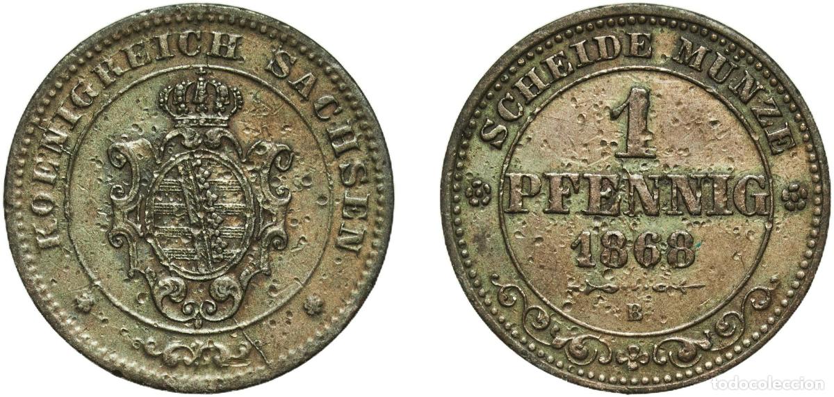 Monedas antiguas de Europa: Germany Kingdom of Saxony German states 1868 1 Pfennig - John Copper Dresden Mint (2083581) 1.46g V