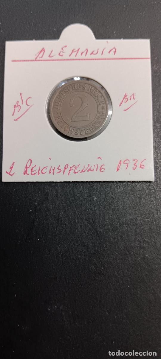 Monedas antiguas de Europa: ALEMANIA 2 REICHSPFENNIG 1936 MBC KM=38 (BRONCE) CECA A