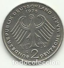 Monedas antiguas de Europa: ALEMANIA - 2 MARCOS MARK 1976 G - THEODOR HEUSS - FOTOS