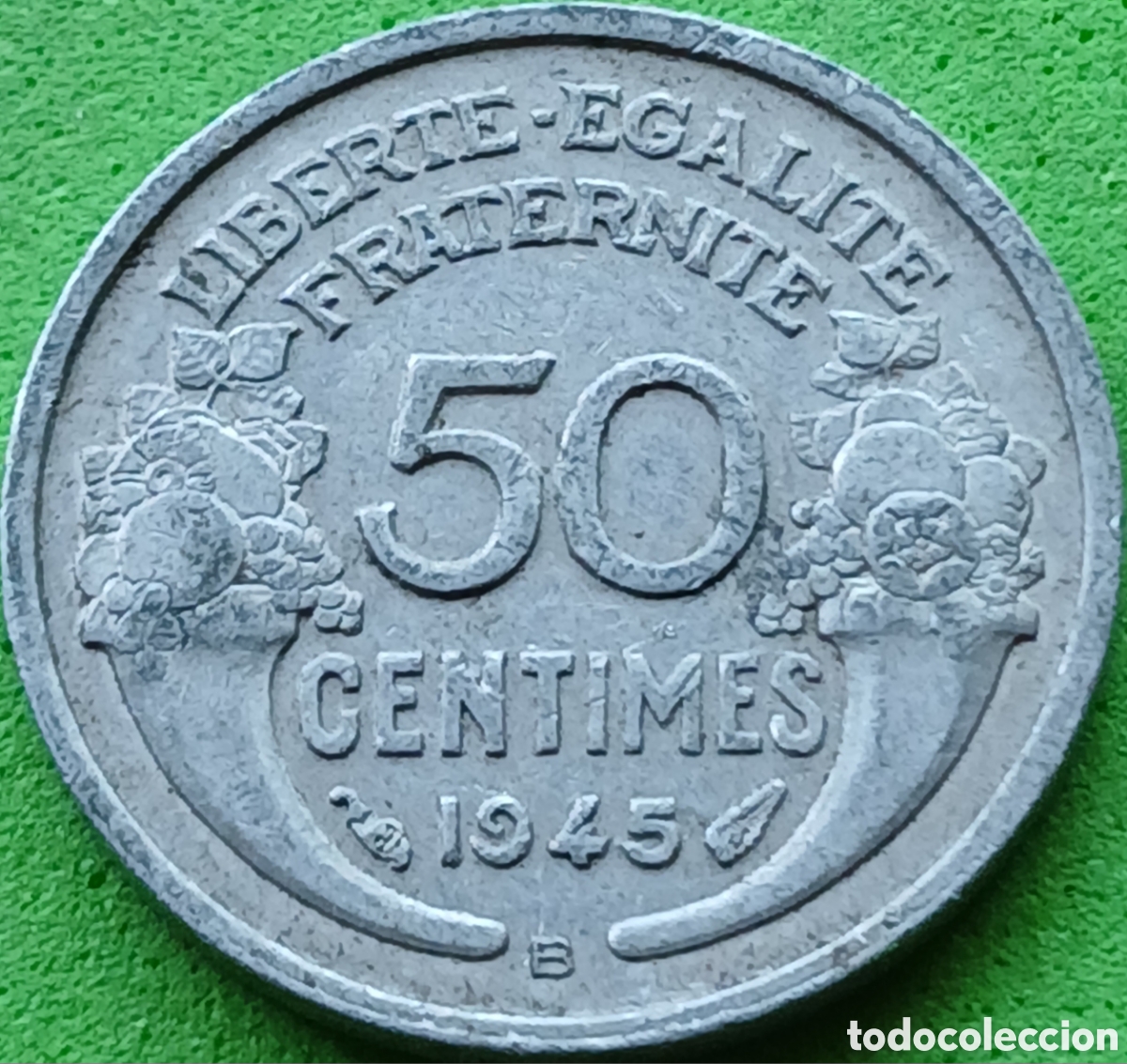 Monedas antiguas de Europa: Francia 50 c&eacute;ntimos 1945 B Beaumont-le-Roger km#894a