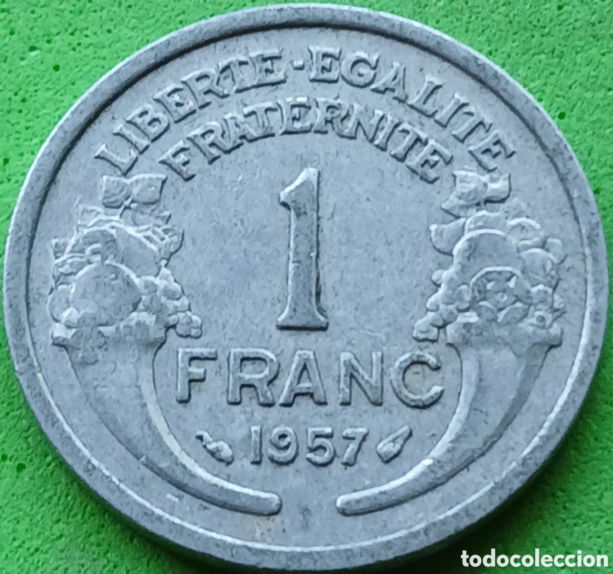 Monedas antiguas de Europa: Francia 1 franco 1957 km#885a sin marca de ceca