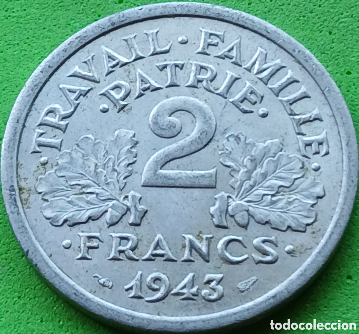 Monedas antiguas de Europa: Francia 2 francos 1943 km#904 sin marca de ceca
