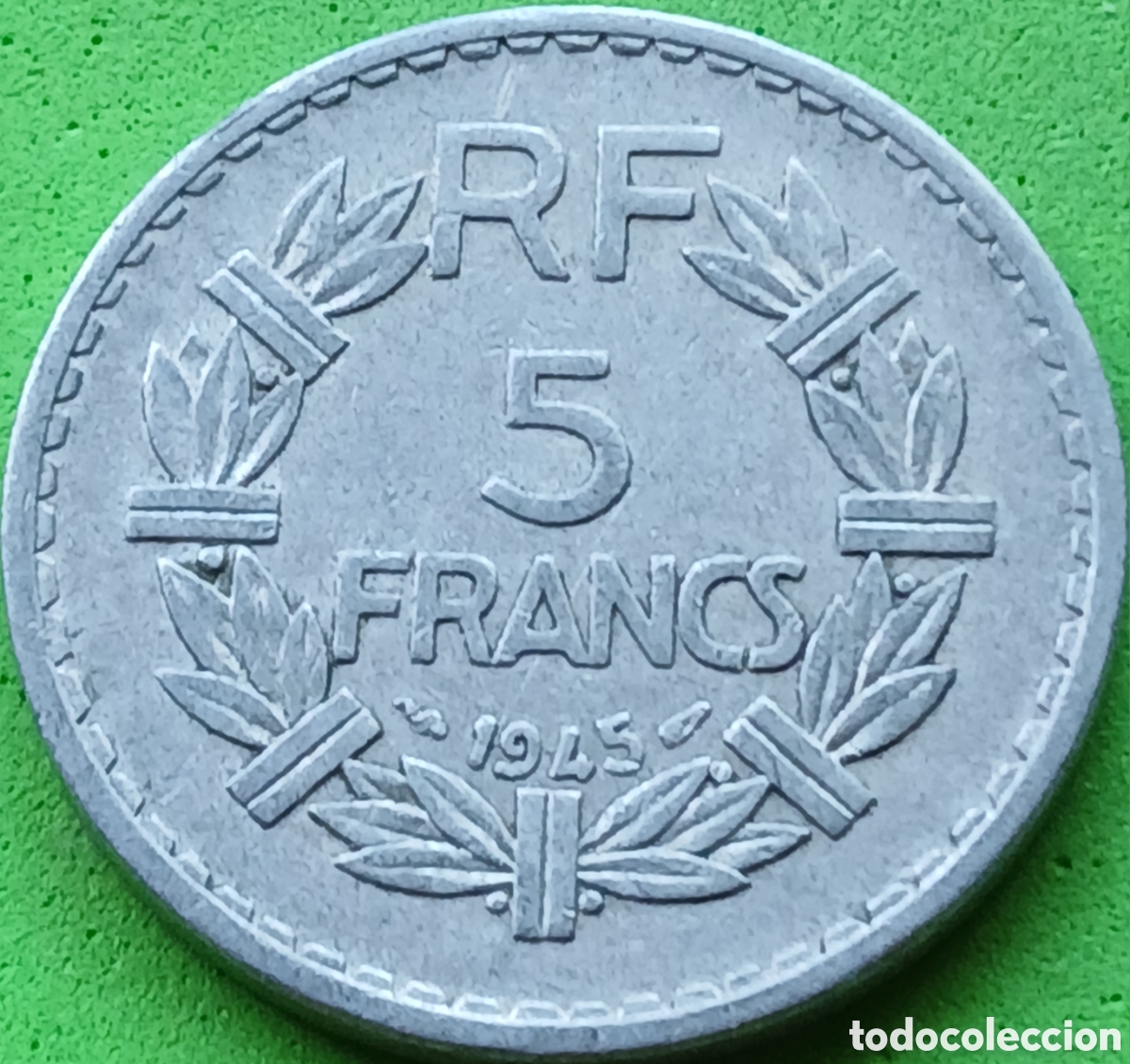 Monedas antiguas de Europa: Francia 5 francos 1945 km#888b sin marca de ceca