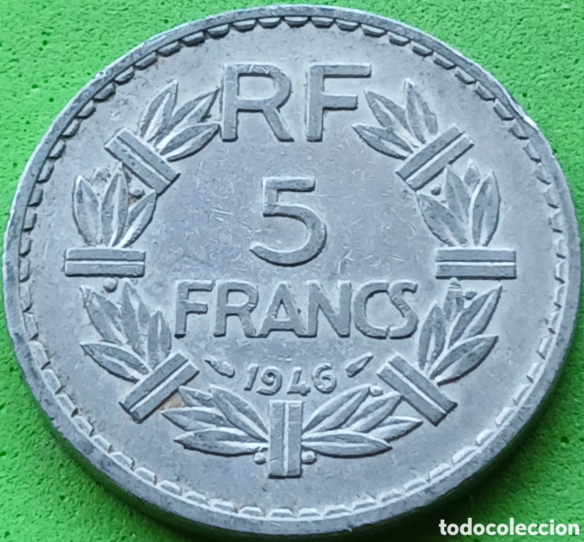 Monedas antiguas de Europa: Francia 5 francos 1946 km#888b sin marca de ceca
