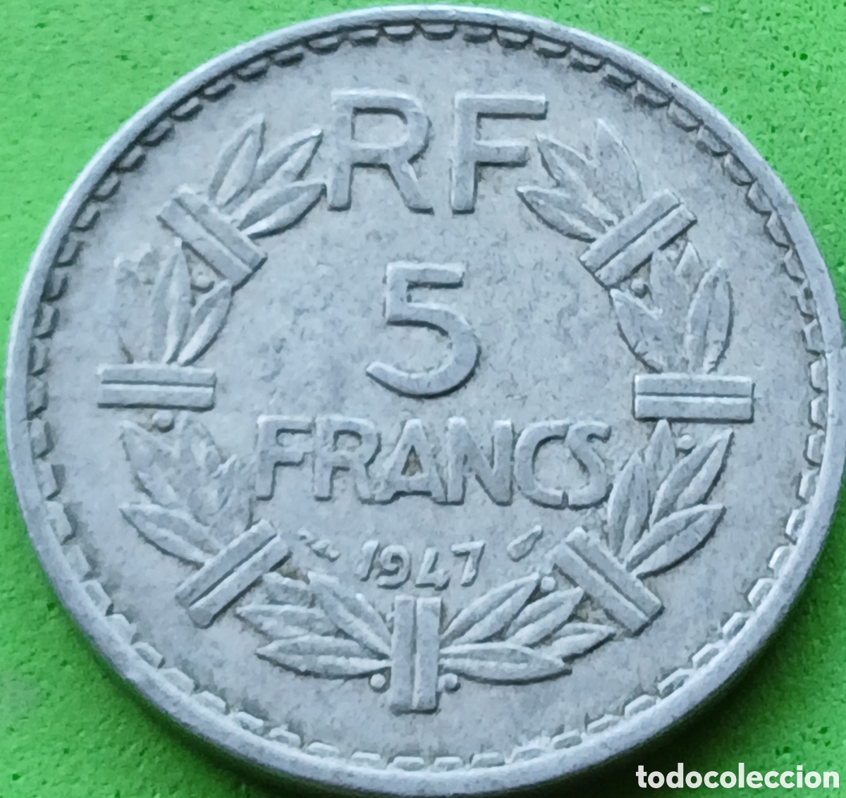 Monedas antiguas de Europa: Francia 5 francos 1947 km#888b sin marca de ceca