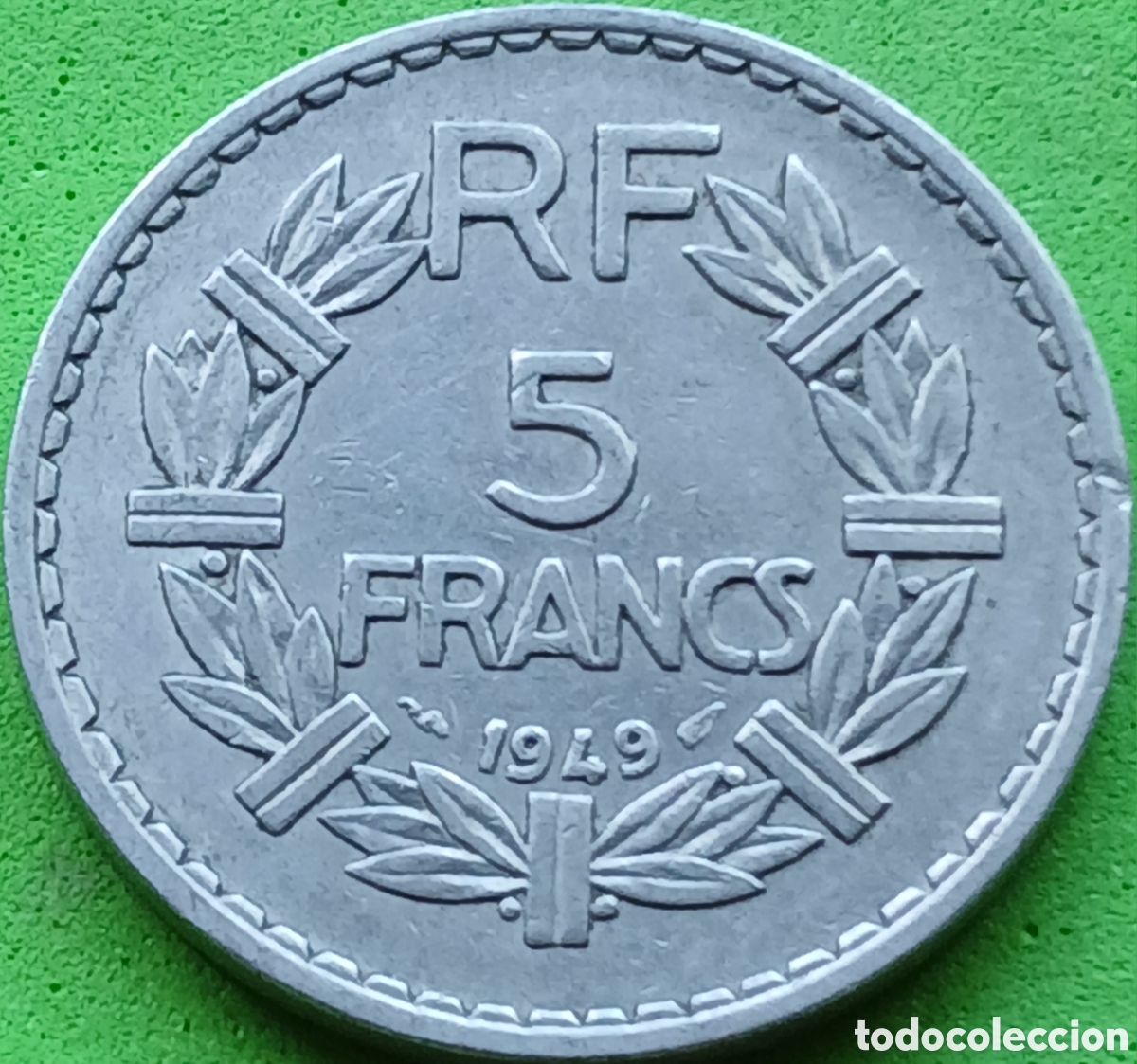 Monedas antiguas de Europa: Francia 5 francos 1949 km#888b sin marca de ceca