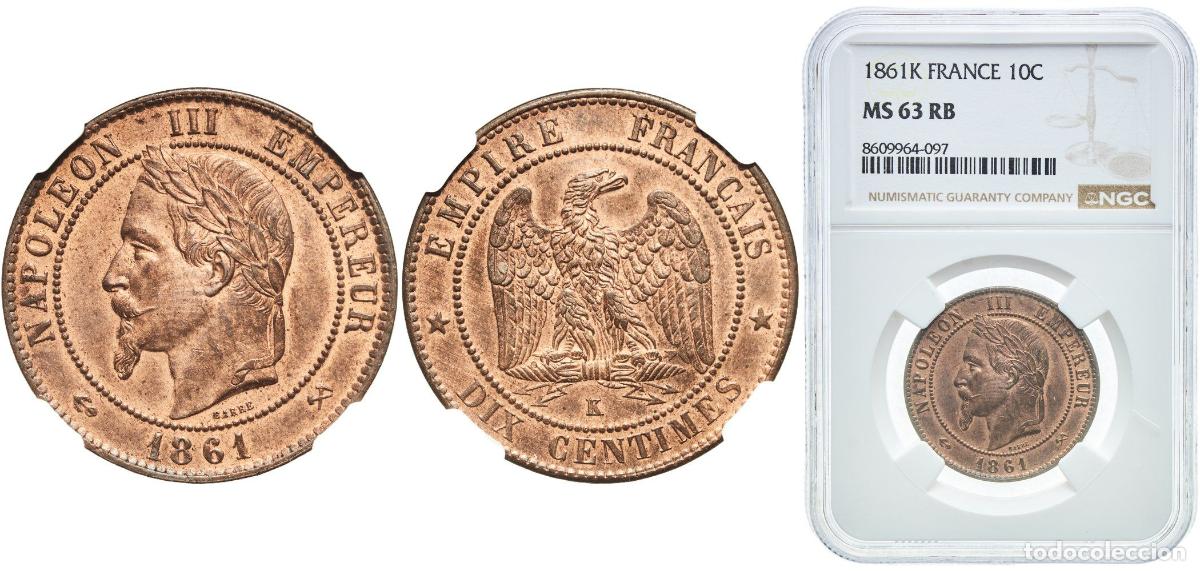Monedas antiguas de Europa: France empire 1861 K 10 Centimes - Napoleon III &rdquo;The only finest graded example in NGC records. Rar
