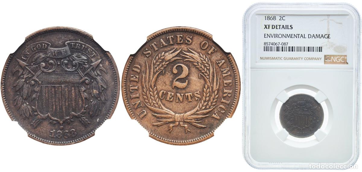 Monedas antiguas de Europa: United States Federal republic 1868 2 Cents &rdquo;Union Shield&rdquo; Bronze (95% Cu, 5% Sn and Zn) Philadelph
