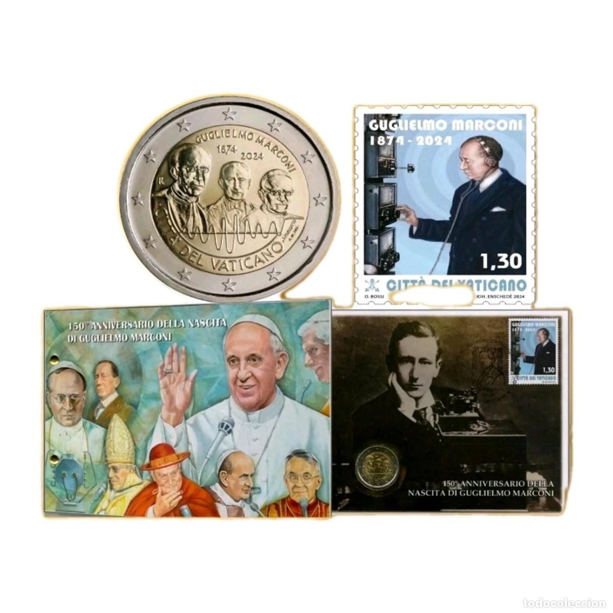 Monedas antiguas de Europa: Vaticano 2024 Busta 2 Euro 150 Aniversario del nacimiento Guglielmo Marconi