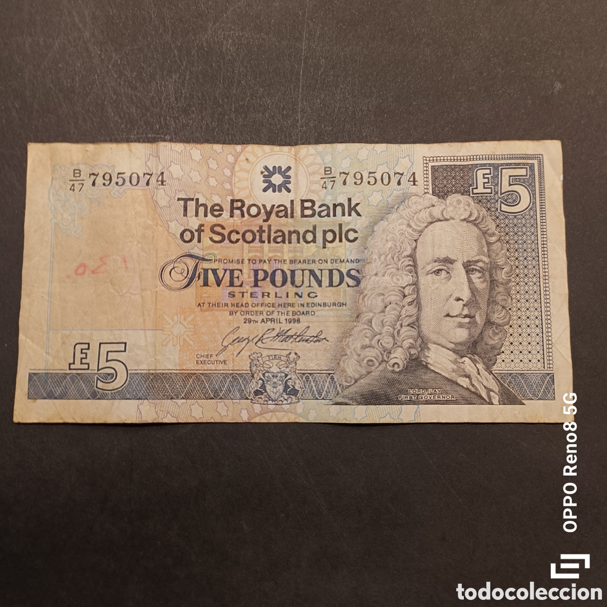 Monedas antiguas de Europa: Billete de 5 Libras 1998