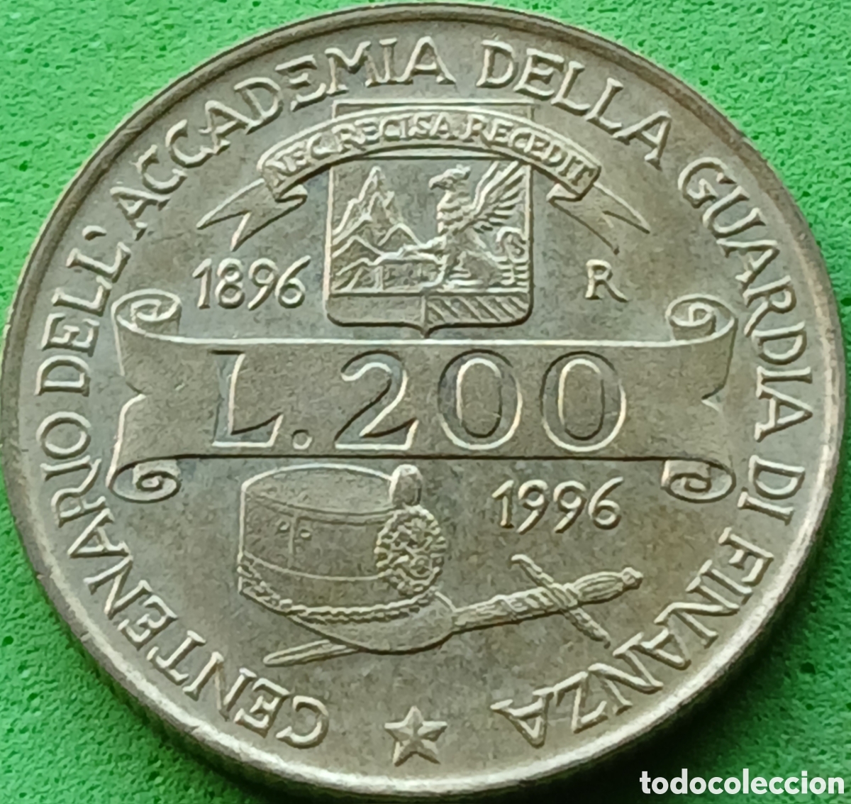 Monedas antiguas de Europa: Italia 200 liras 1996 km#184 Academia de servicio Aduanero