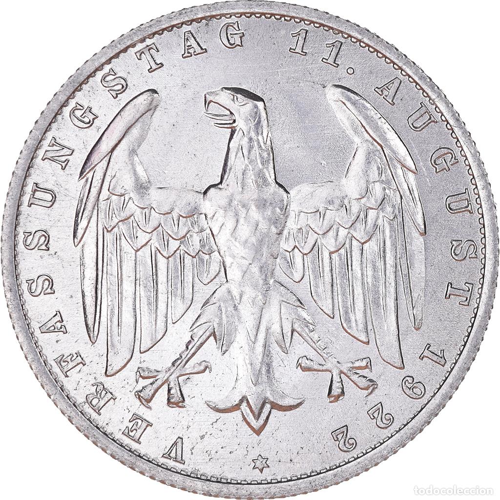 Monedas antiguas de Europa: [#1142777] Moneda, ALEMANIA - REP&Uacute;BLICA DE WEIMAR, 3 Mark, 1922, Berlin, BC+, Aluminio
