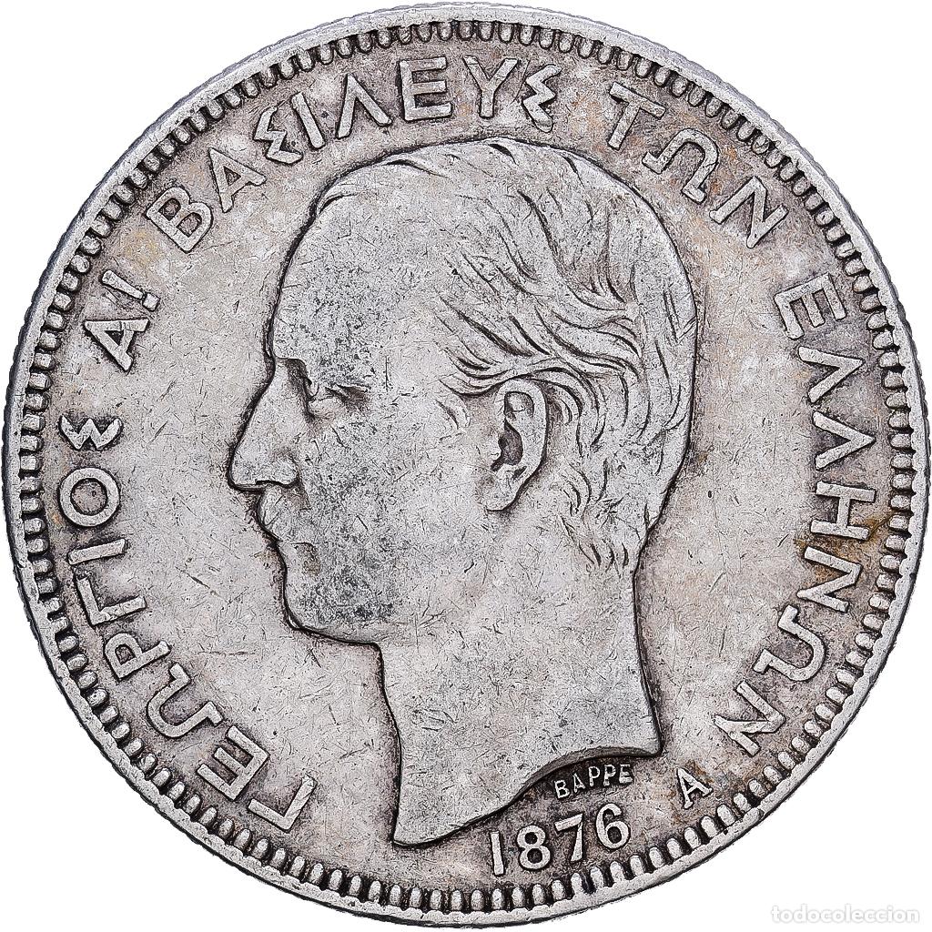 Monedas antiguas de Europa: [#1118084] Grecia, George I, 5 Drachmai, 1876, Paris, Plata, BC+, KM:46