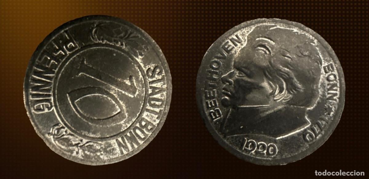 Monedas antiguas de Europa: RARA 10 PFENNIG BONN 1920 &ndash; BEETHOVEN &ndash; NOTGELD ALEM&Aacute;N &ndash; 150&ordm; ANIVERSARIO