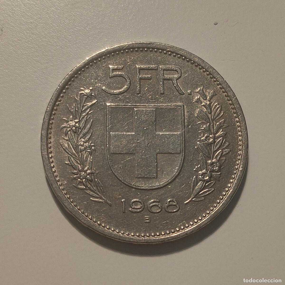 Monedas antiguas de Europa: Moneda de colecci&oacute;n 5 Francos Suiza 1968 B