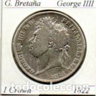 Monedas antiguas de Europa: G. BRETA&Ntilde;A 1822, 1 CROWN, GEORGE IIII, AG, 28,2 GR., 925/1000, BC; 2 FOTOS