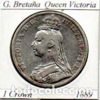 Monedas antiguas de Europa: G. BRETA&Ntilde;A 1889, 1 CROWN, QUEEN VICTORIA, AG, 28,2 GR., 925/1000, EBC; 2 FOTOS
