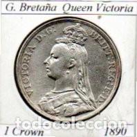 Monedas antiguas de Europa: G. BRETA&Ntilde;A 1890, 1 CROWN, QUEEN VICTORIA, AG, 28,2 GR., 925/1000, EBC; 2 FOTOS