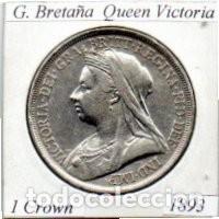 Monedas antiguas de Europa: G. BRETA&Ntilde;A 1893, 1 CROWN, QUEEN VICTORIA, AG, 28,2 GR., 925/1000, EBC; 2 FOTOS