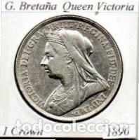 Monedas antiguas de Europa: G. BRETA&Ntilde;A 1896, 1 CROWN, QUEEN VICTORIA, AG, 28,2 GR., 925/1000, EBC; 2 FOTOS
