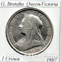 Monedas antiguas de Europa: G. BRETA&Ntilde;A 1897, 1 CROWN, QUEEN VICTORIA, AG, 28,2 GR., 925/1000, MBC,2 FOTOS