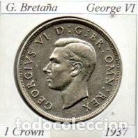 Monedas antiguas de Europa: G. BRETA&Ntilde;A 1937, 1 CROWN, GEORGE VI, AG, 28,3 GR., 500/1000, SC, 2 FOTOS