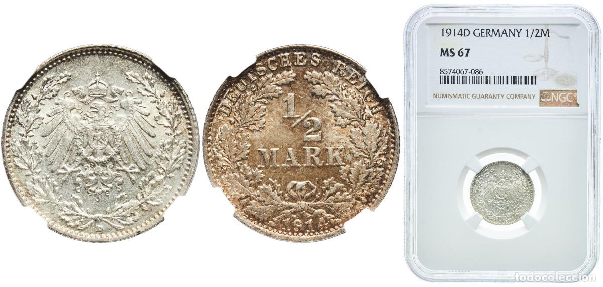 Monedas antiguas de Europa: Germany Second Empire 1914 D &frac12; Mark - Wilhelm II (type 2 - small shield) &rdquo;NGC records show this as