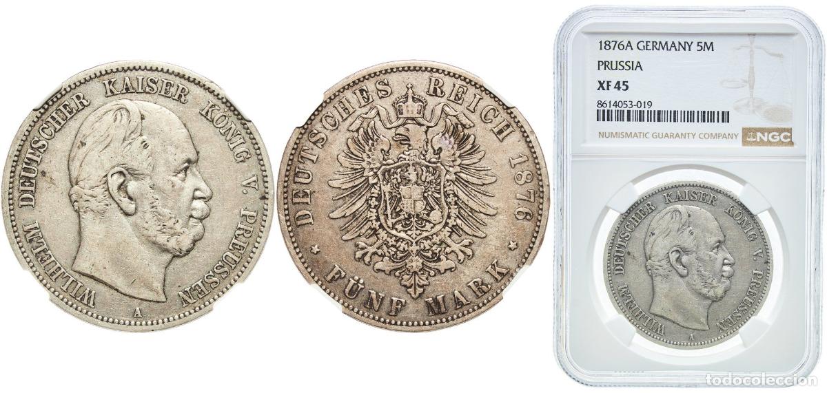 Monedas antiguas de Europa: Germany Kingdom of Prussia Second Empire 1876 A 5 Mark - Wilhelm I Silver (.900) (Ag 900, Cu 100) B