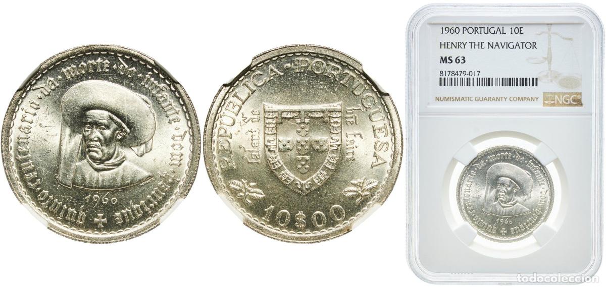 Monedas antiguas de Europa: Portugal Second Republic 1960 10 Escudos (Prince Henry the Navigator) Silver (.680) (320 Copper) Li