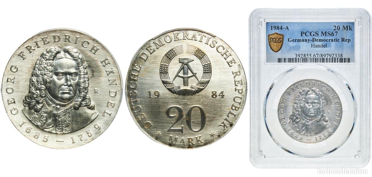 Monedas antiguas de Europa: Germany German Democratic Republic Democratic republic 1984 A 20 Mark (Georg Friedrich H&auml;ndel) Silv