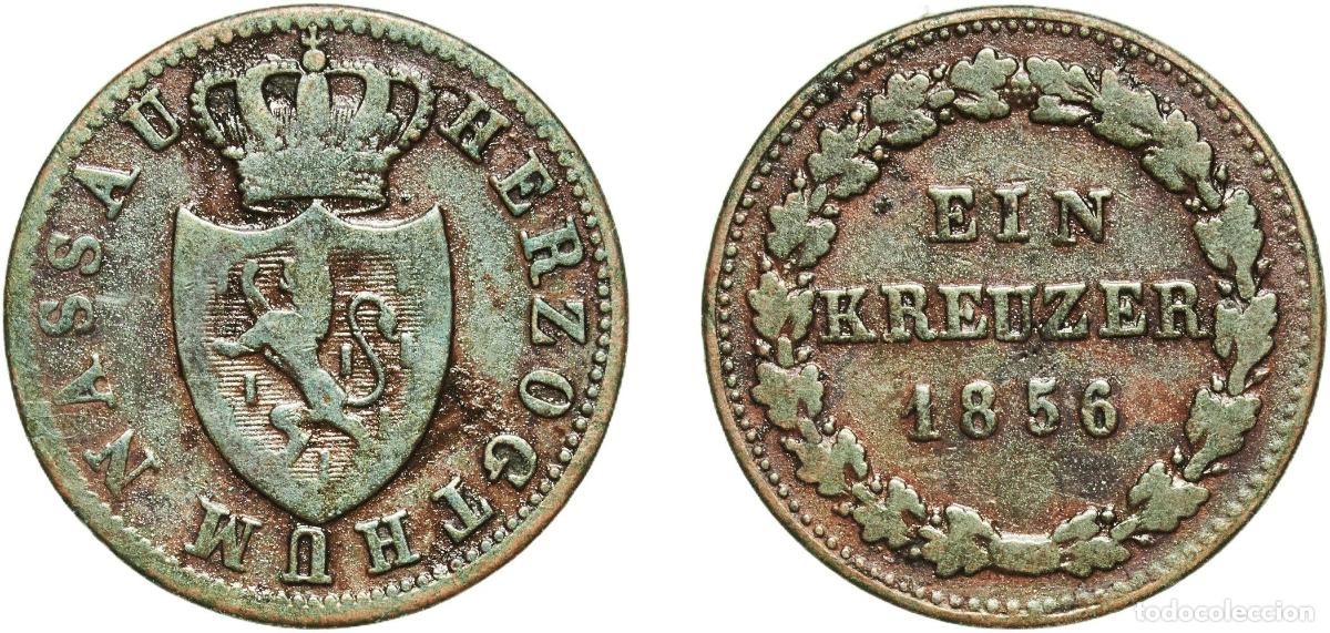 Monedas antiguas de Europa: Germany Duchy of Nassau German states 1856 1 Kreuzer - Adolph Copper Wiesbaden Mint (356500) 3.67g