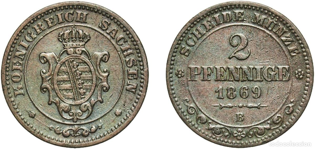 Monedas antiguas de Europa: Germany Kingdom of Saxony German states 1869 B 2 Pfennige - John Copper Dresden Mint (2220000) 3g V