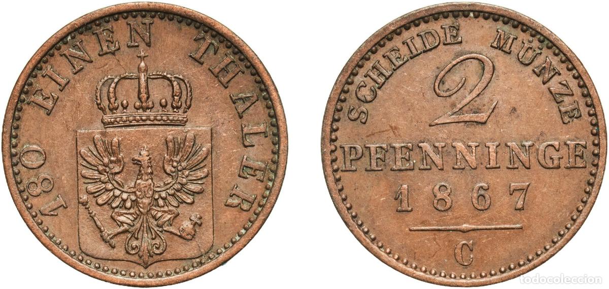 Monedas antiguas de Europa: Germany Kingdom of Prussia Kingdom of Prussia Second Empire 1867 C 2 Pfenninge - William I Copper F