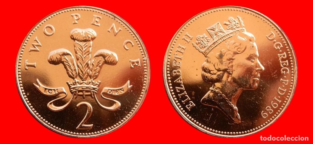 Monedas antiguas de Europa: 2 PENIQUES PENCE 1989 SIN CIRCULAR PROCEDENTE DE BLISTER INGLATERRA REINO UNIDO-9514SC
