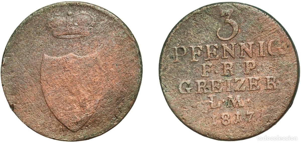 Monedas antiguas de Europa: Germany Principality of Reuss-Greiz German states 1817 3 Pfennig - Henry XIX Copper Saalfeld Mint (