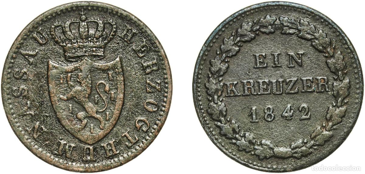 Monedas antiguas de Europa: Germany Duchy of Nassau German states 1842 1 Kreuzer - Adolph Copper Wiesbaden Mint (479800) 4g VF
