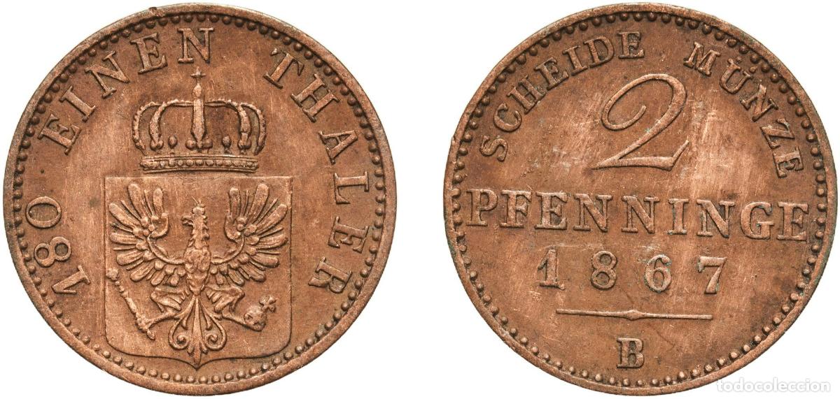 Monedas antiguas de Europa: Germany Kingdom of Prussia Kingdom of Prussia Second Empire 1867 B 2 Pfenninge - William I Copper H
