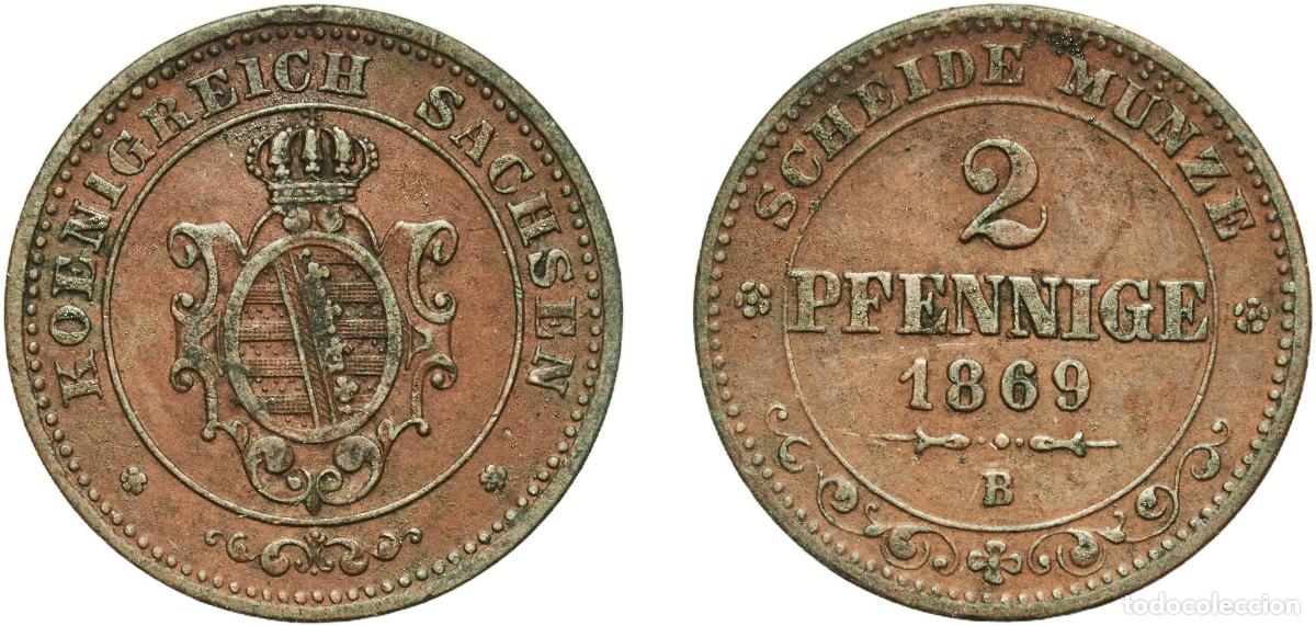 Monedas antiguas de Europa: Germany Kingdom of Saxony German states 1869 B 2 Pfennige - John Copper Dresden Mint (2220000) 3g X