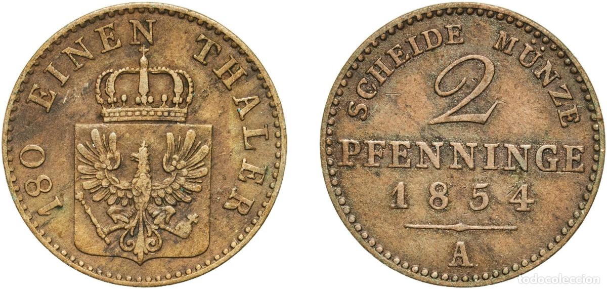 Monedas antiguas de Europa: Germany Kingdom of Prussia Kingdom of Prussia Second Empire 1854 A 2 Pfenninge - Friedrich Wilhelm