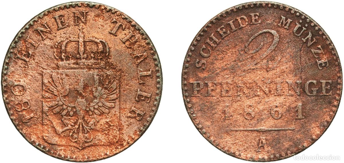 Monedas antiguas de Europa: Germany Kingdom of Prussia Kingdom of Prussia Second Empire 1861 A 2 Pfenninge - William I Copper B