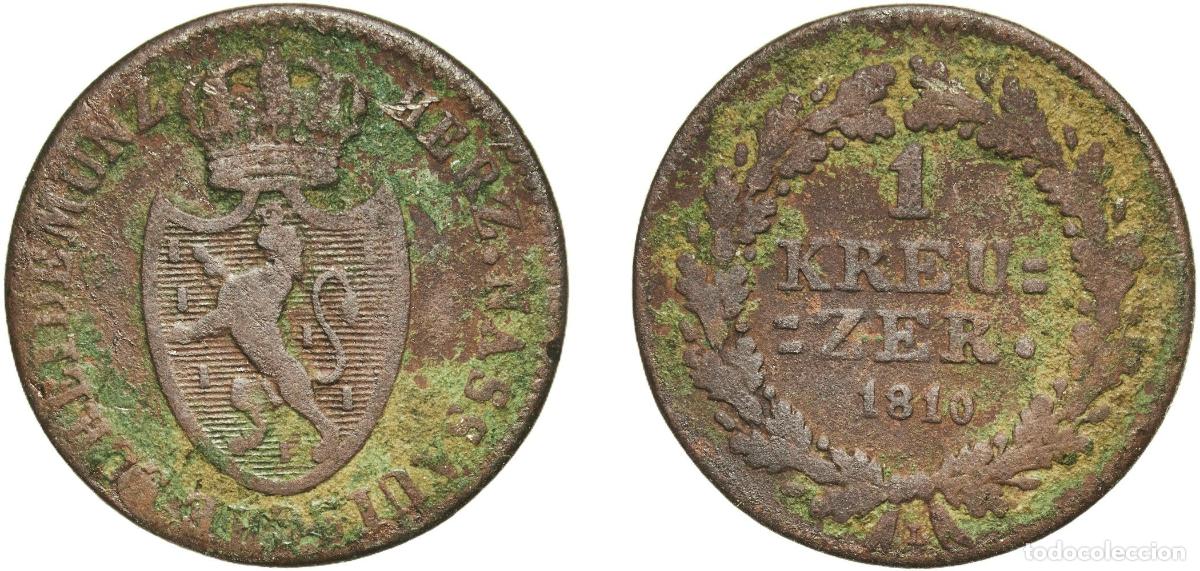 Monedas antiguas de Europa: Germany Duchy of Nassau German states 1810 1 Kreuzer - Frederick August Copper Ehrenbreitstein 4.65